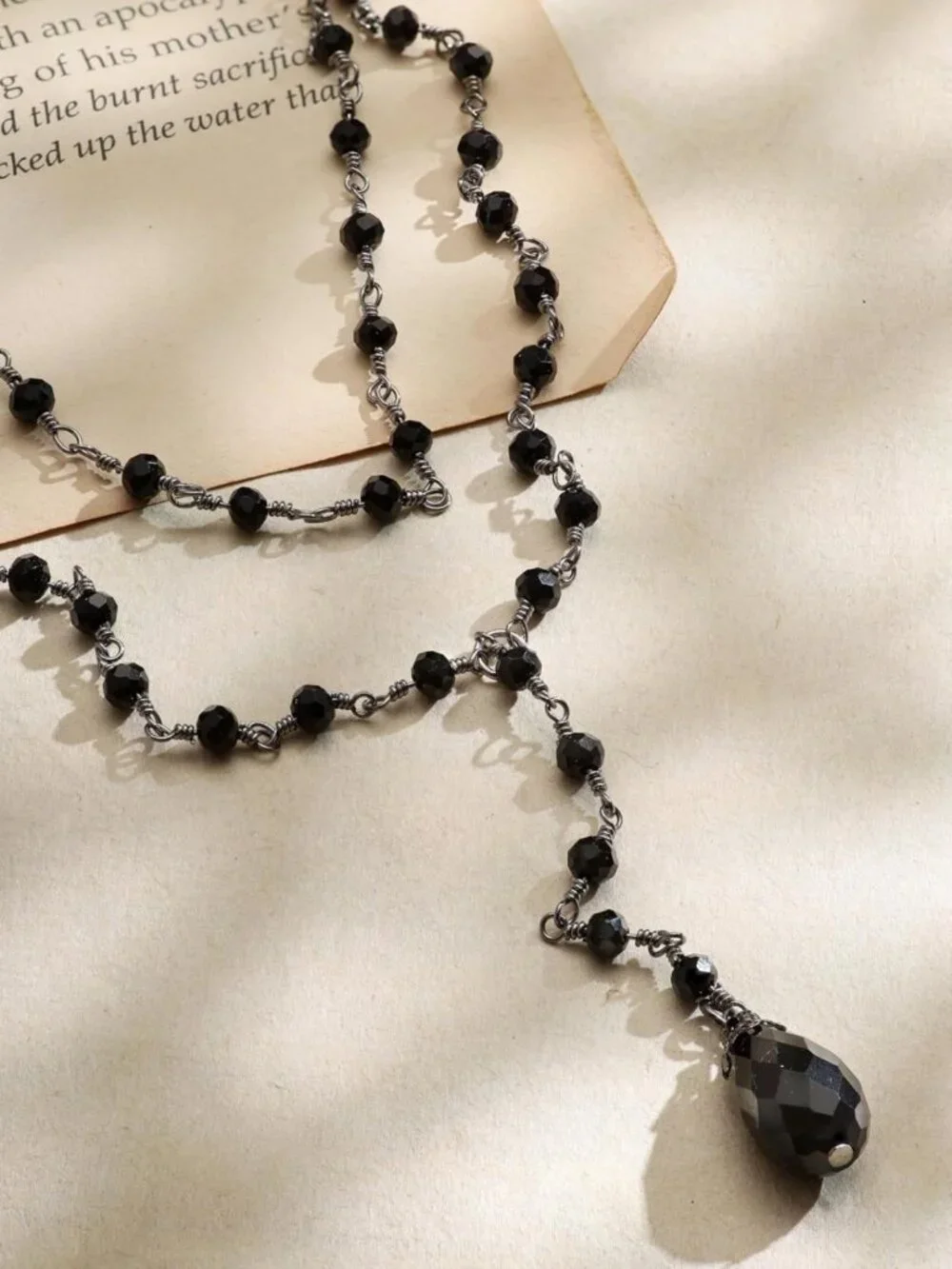 Gothic Layered Black Red Choker Necklace, Dainty Y Bead Teardrop Jewelry Gift